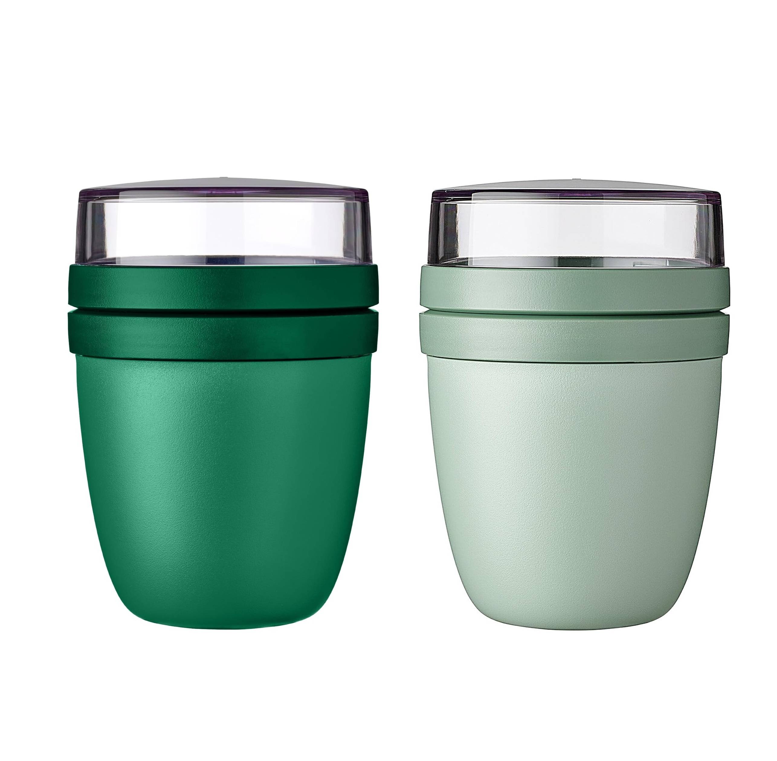 Mepal | Lunchpot Ellipse Mixed | Vivid Green + Nordic Sage | Müslibecher to go | Unterteilung für Joghurt & Müsli | 500 ml + 200 ml | Geeignet für
