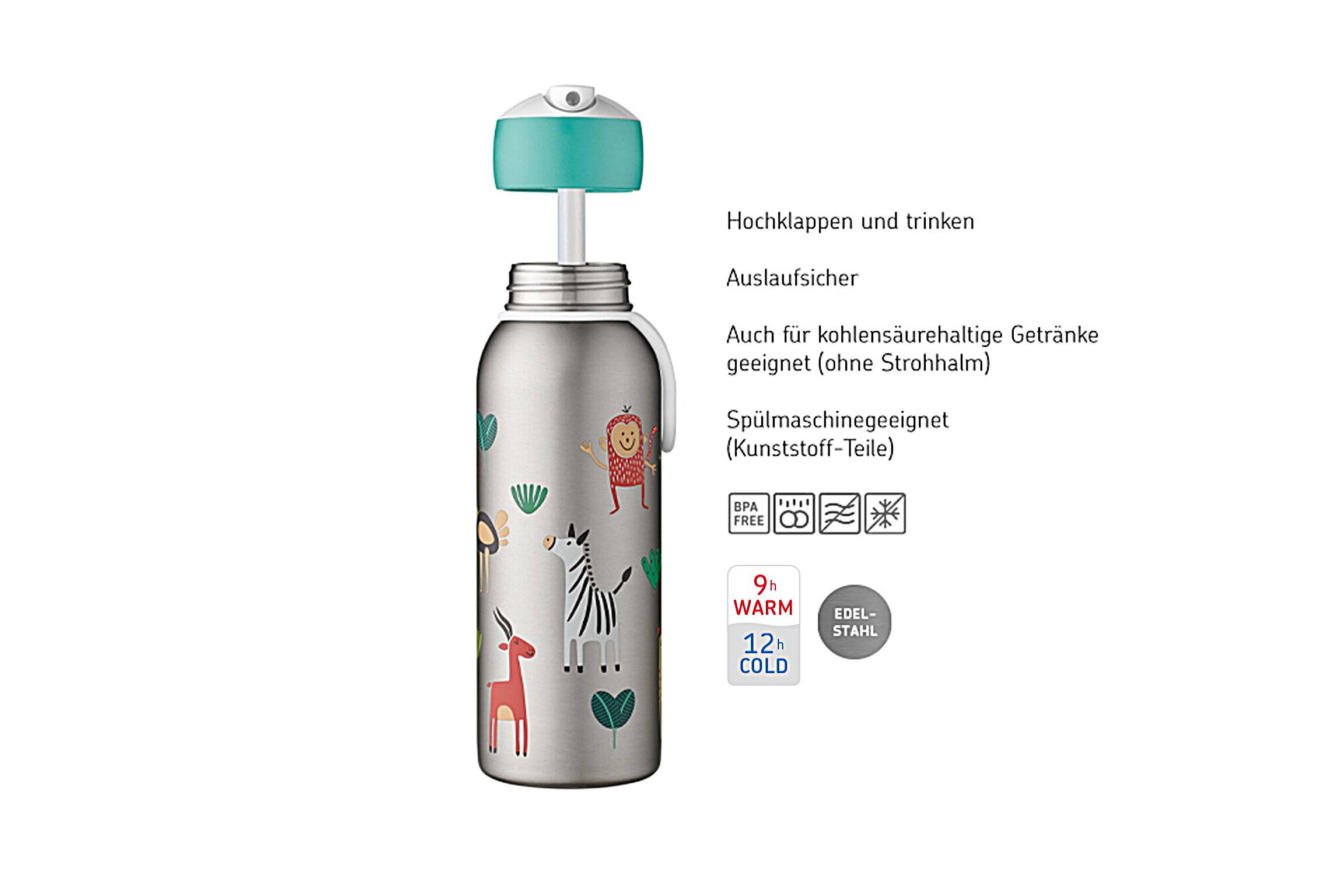 Mepal 107458065381 Thermoflasche Flip up Campus, hält Getränke Lange kalt oder warm, Edelstahl Trinkflasche Kinder, doppelwandig isoliert, Trinkflas