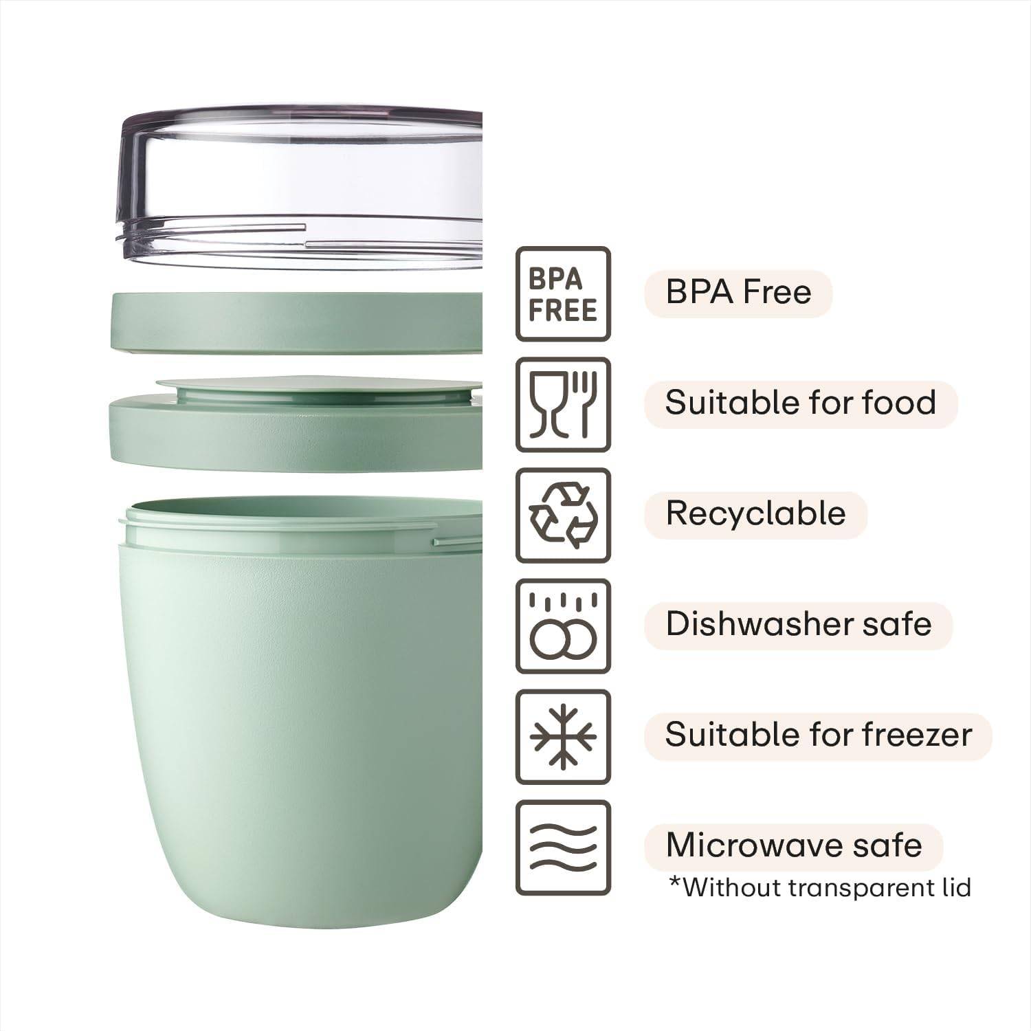 Mepal | Lunchpot Ellipse Mixed Mini | Campus Red + Vivid Green | Müslibecher to go | Unterteilung für Joghurt & Müsli | 300 ml + 120 ml | Geeignet