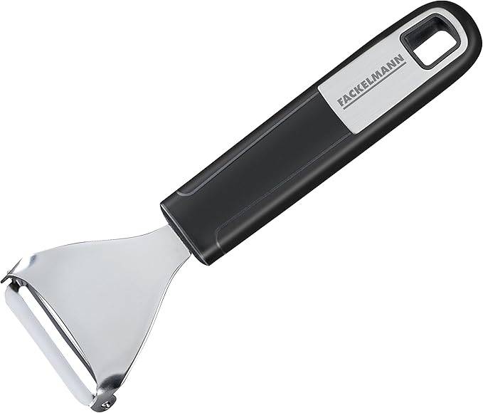 FACKELMANN Ziehschäler 17 cm SENSE, praktischer Gemüseschäler, Obstschäler mit rutschfestem und ergonomischem Soft-Touch-Griff (Farbe: Silber/Schw