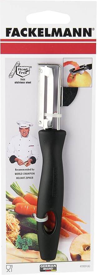 Fackelmann Universalschäler, Spargelschäler mit Klinge aus Edelstahl, Sparschäler für Obst und Gemüse (Farbe: Schwarz/Silber), Menge: 1 Stück