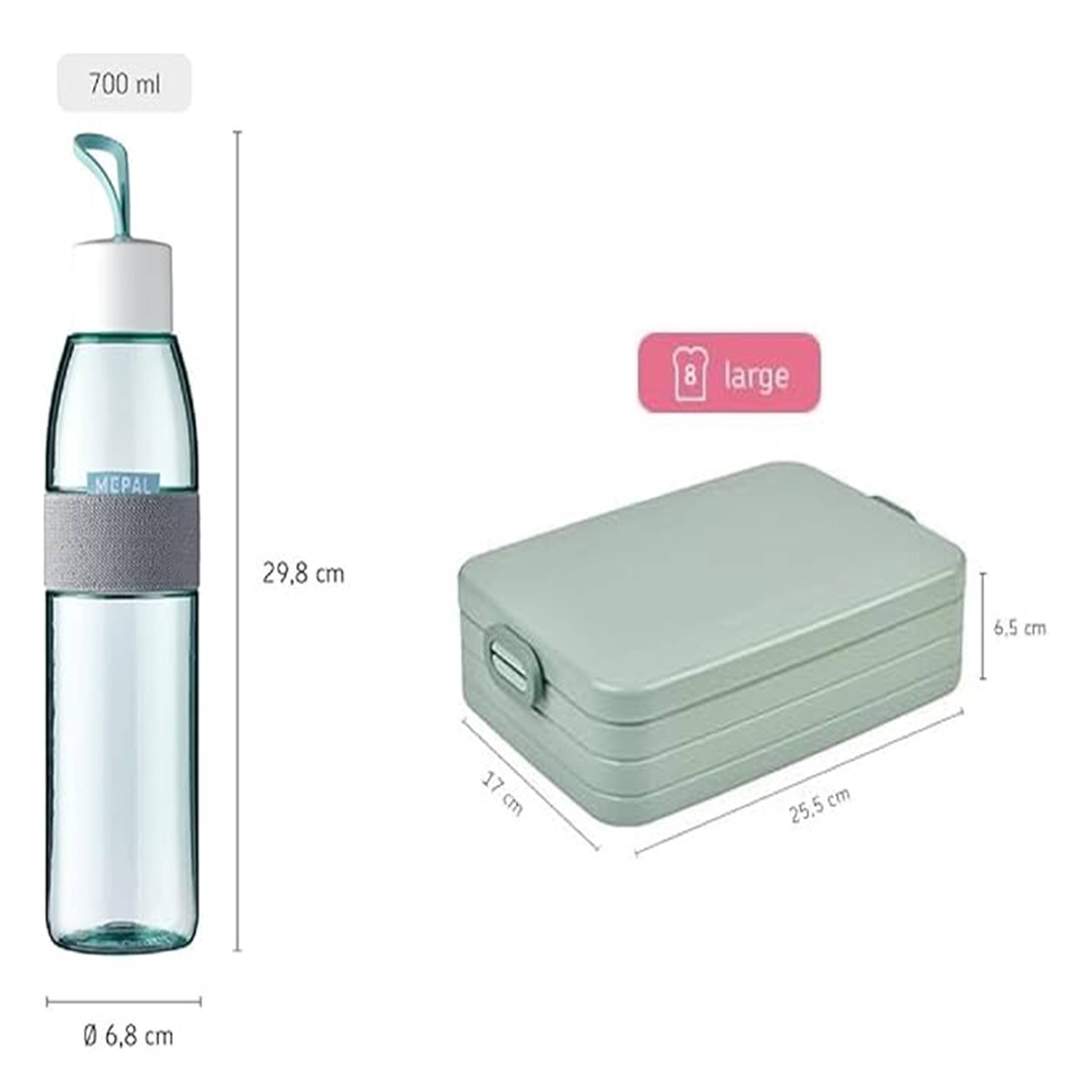 Mepal - Take a Break large + Trinkflasche Ellipse 700 ml - Vivid Mauve - Lunchbox mit Trennwand - ideal für Mealprep-kohlensäuregeeignet -auslaufsic