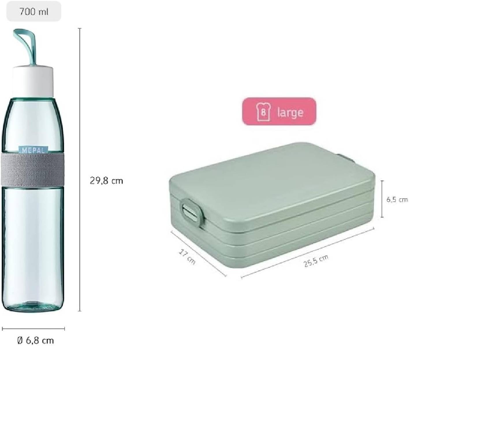 Mepal - Take a Break large + Trinkflasche Ellipse 700 ml - Nordic Black - Lunchbox mit Trennwand - ideal für Mealprep-kohlensäuregeeignet -auslaufsi