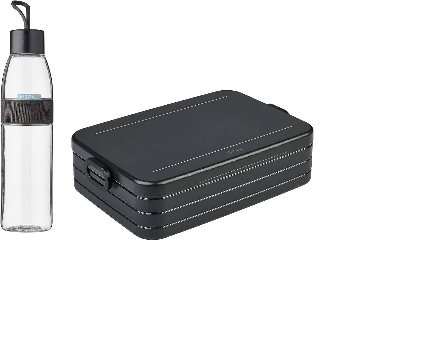 Mepal - Take a Break large + Trinkflasche Ellipse 700 ml - Nordic Black - Lunchbox mit Trennwand - ideal für Mealprep-kohlensäuregeeignet -auslaufsi