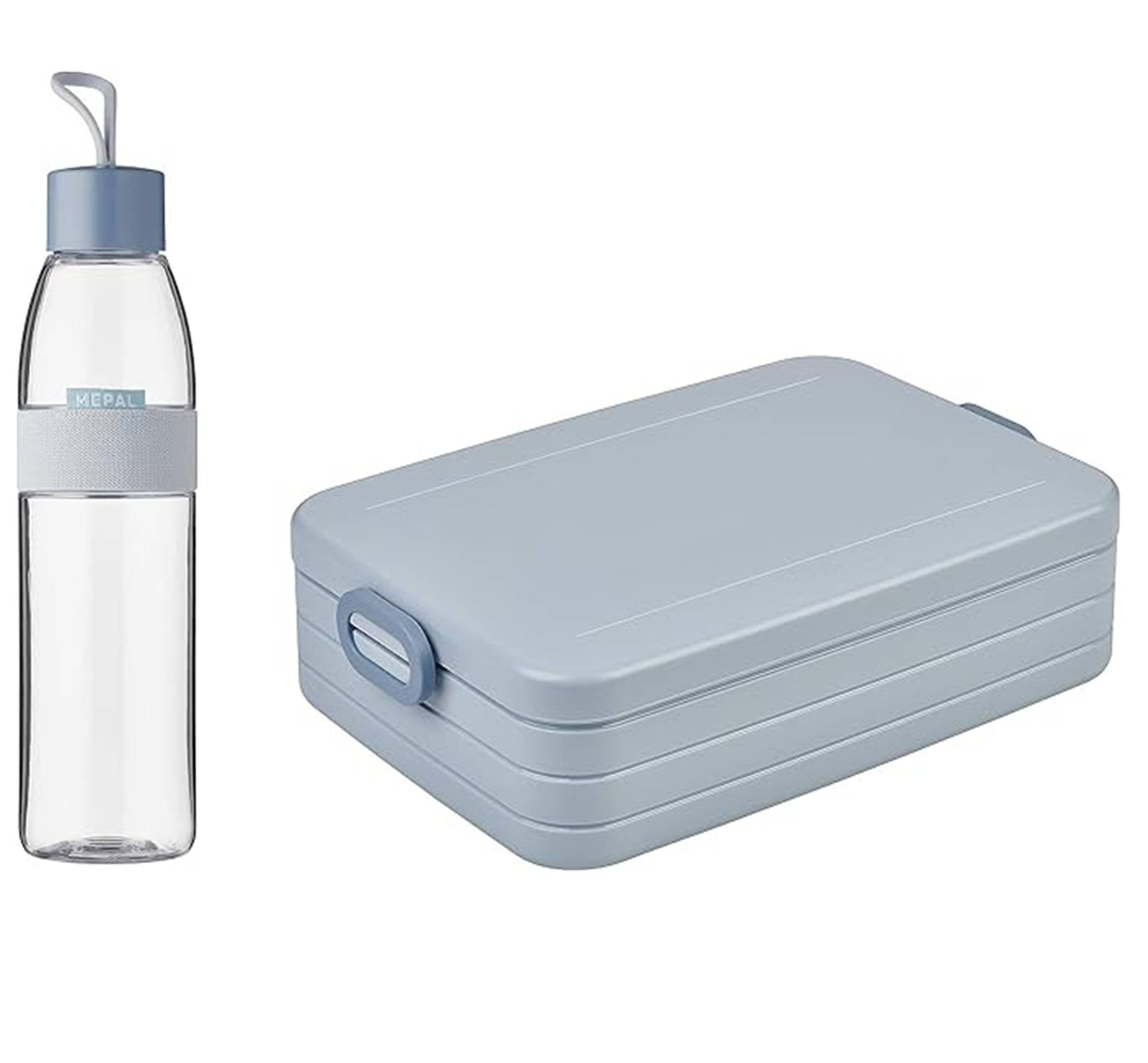Mepal - Take a Break large + Trinkflasche Ellipse 700 ml - Nordic Blue - Lunchbox mit Trennwand - ideal für Mealprep-kohlensäuregeeignet -auslaufsic