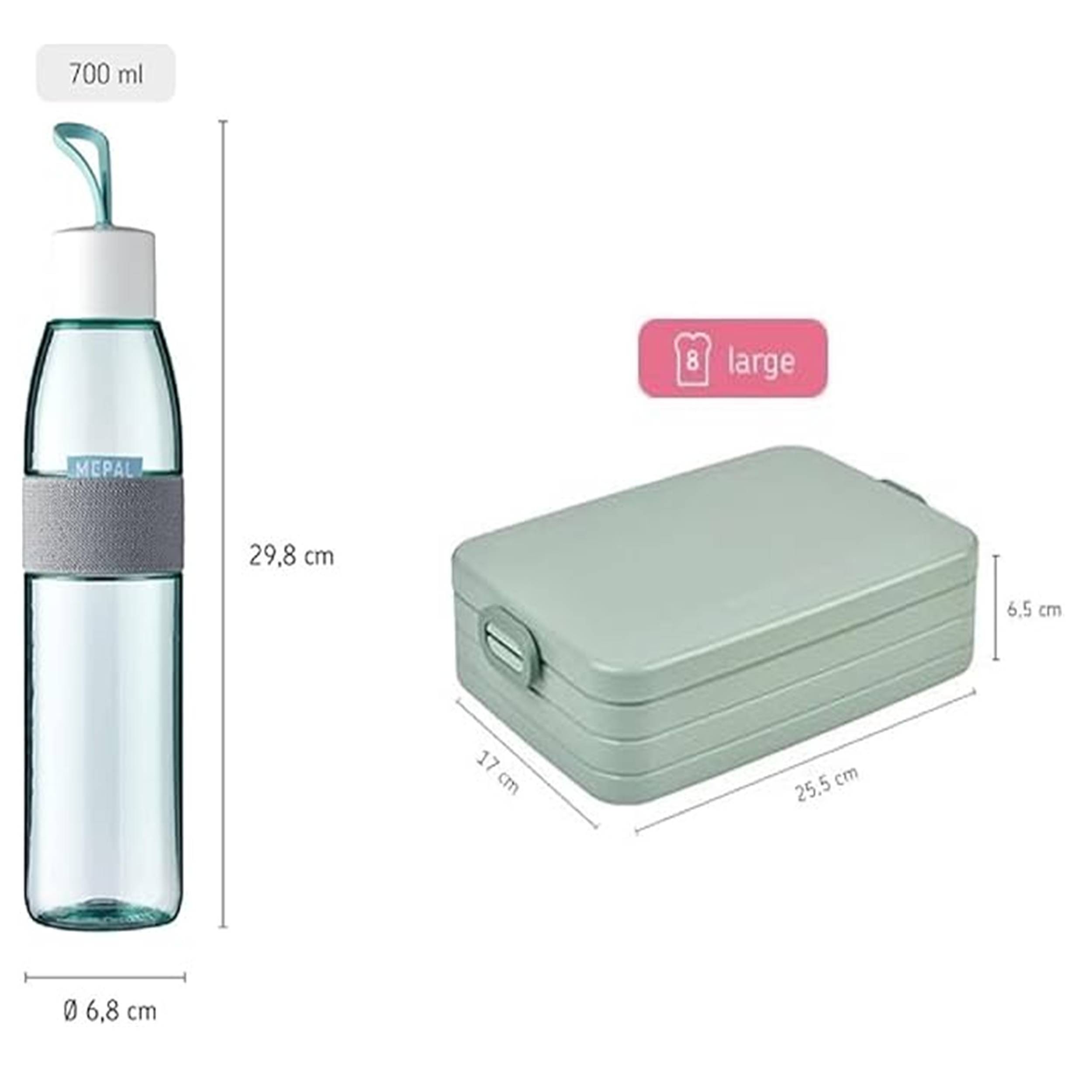 Mepal - Take a Break large + Trinkflasche Ellipse 700 ml - Nordic Blue - Lunchbox mit Trennwand - ideal für Mealprep-kohlensäuregeeignet -auslaufsic