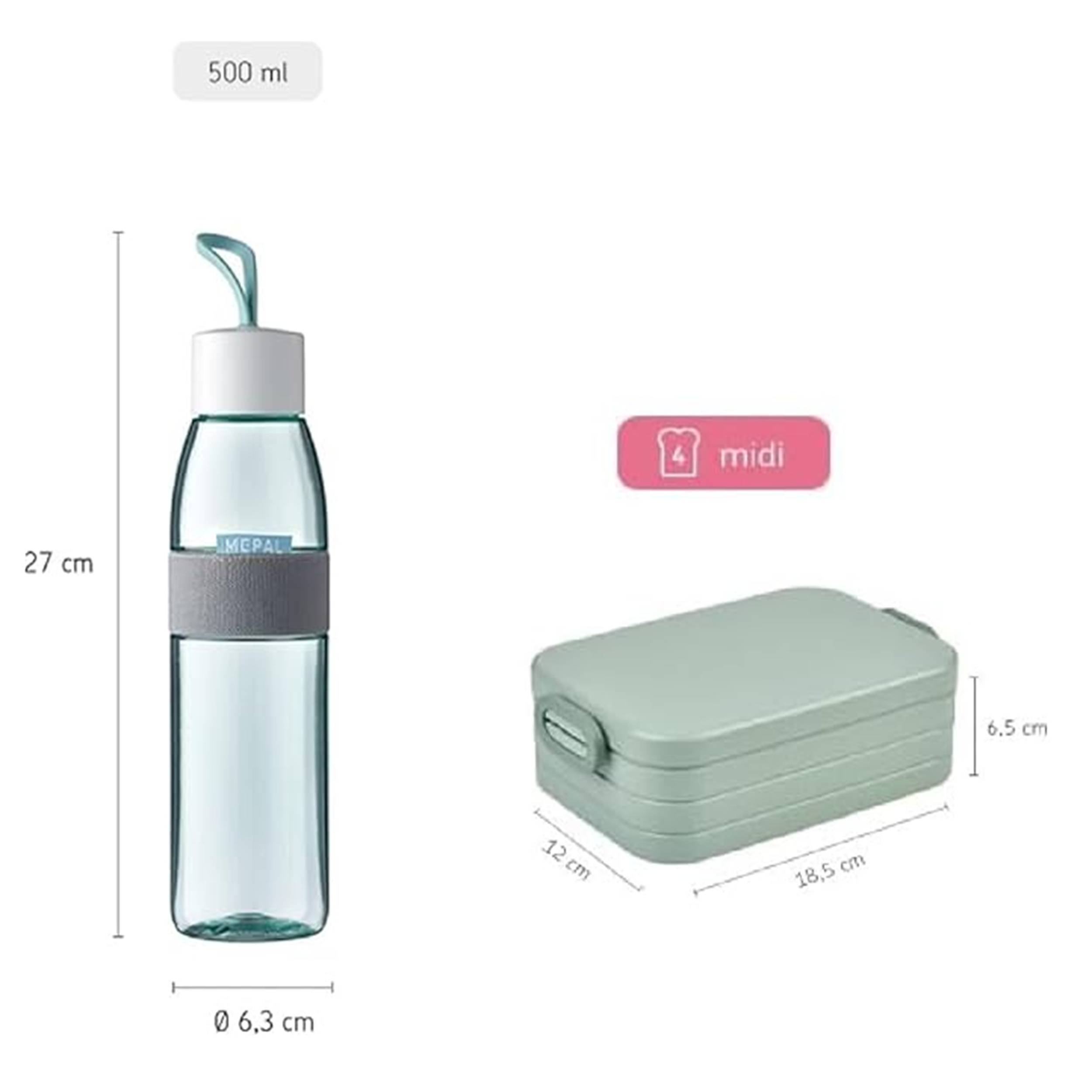 Mepal - Take a Break midi + Trinkflasche Ellipse 500 ml - Vivid Blue - Lunchbox mit Trennwand - ideal für Mealprep-kohlensäuregeeignet -auslaufsiche