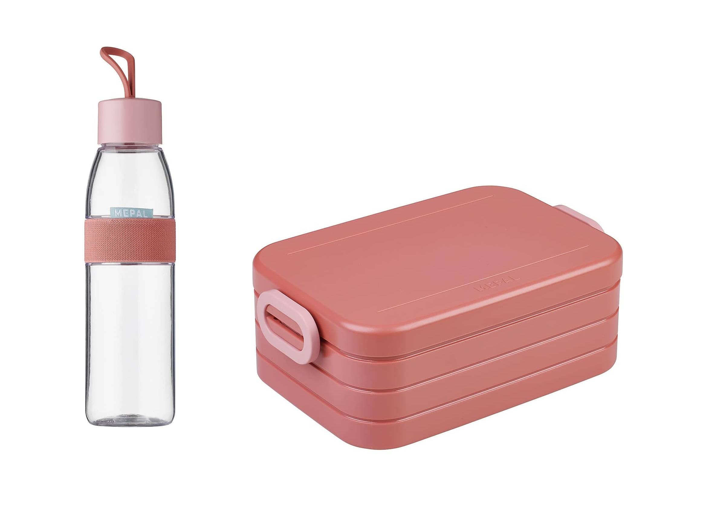 Mepal- Take a Break midi + Trinkflasche Ellipse 500 ml - Vivid Mauve - Lunchbox mit Trennwand - ideal für Mealprep-kohlensäuregeeignet -auslaufsiche