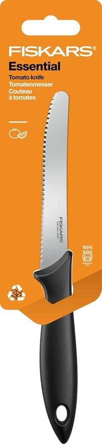 Fiskars Tomatenmesser, Essential, Gesamtlänge: 23 cm, Edelstahl / PP-Kunststoff, Schwarz, 1065569