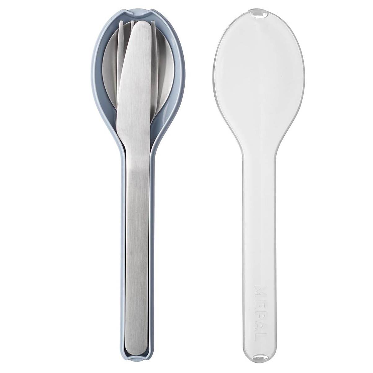 Mepal 105760013800 To Go Set Ellipse 3-teilig Nordic blue  Besteck für unterwegs. Bestehend aus Messer, Gabel und Löffel, in hellblau Kunststoffh