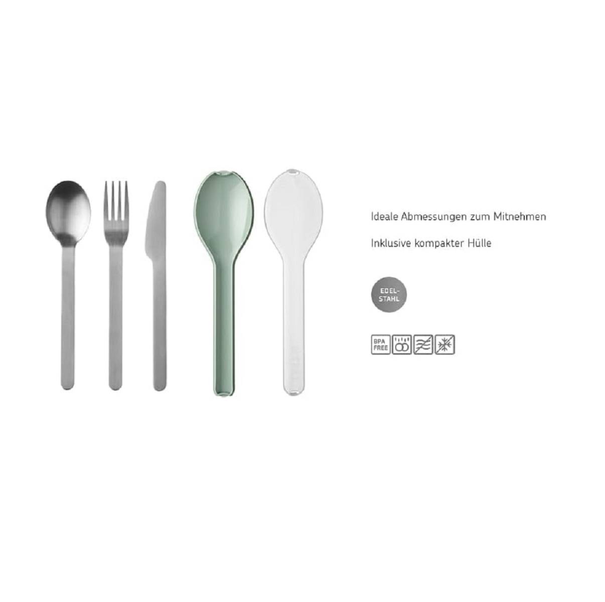 Mepal 105760013800 To Go Set Ellipse 3-teilig Nordic blue  Besteck für unterwegs. Bestehend aus Messer, Gabel und Löffel, in hellblau Kunststoffh