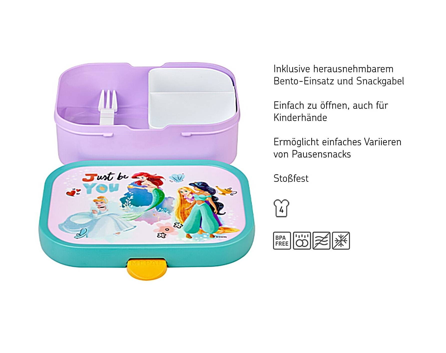 Mepal - Lunchbox Campus - Bento Lunchbox für Kinder - Brotdose mit Bento-Fach & Gabel - Meal Prep Box mit Clip-Verschluss - BPA-frei & Spülmaschinen