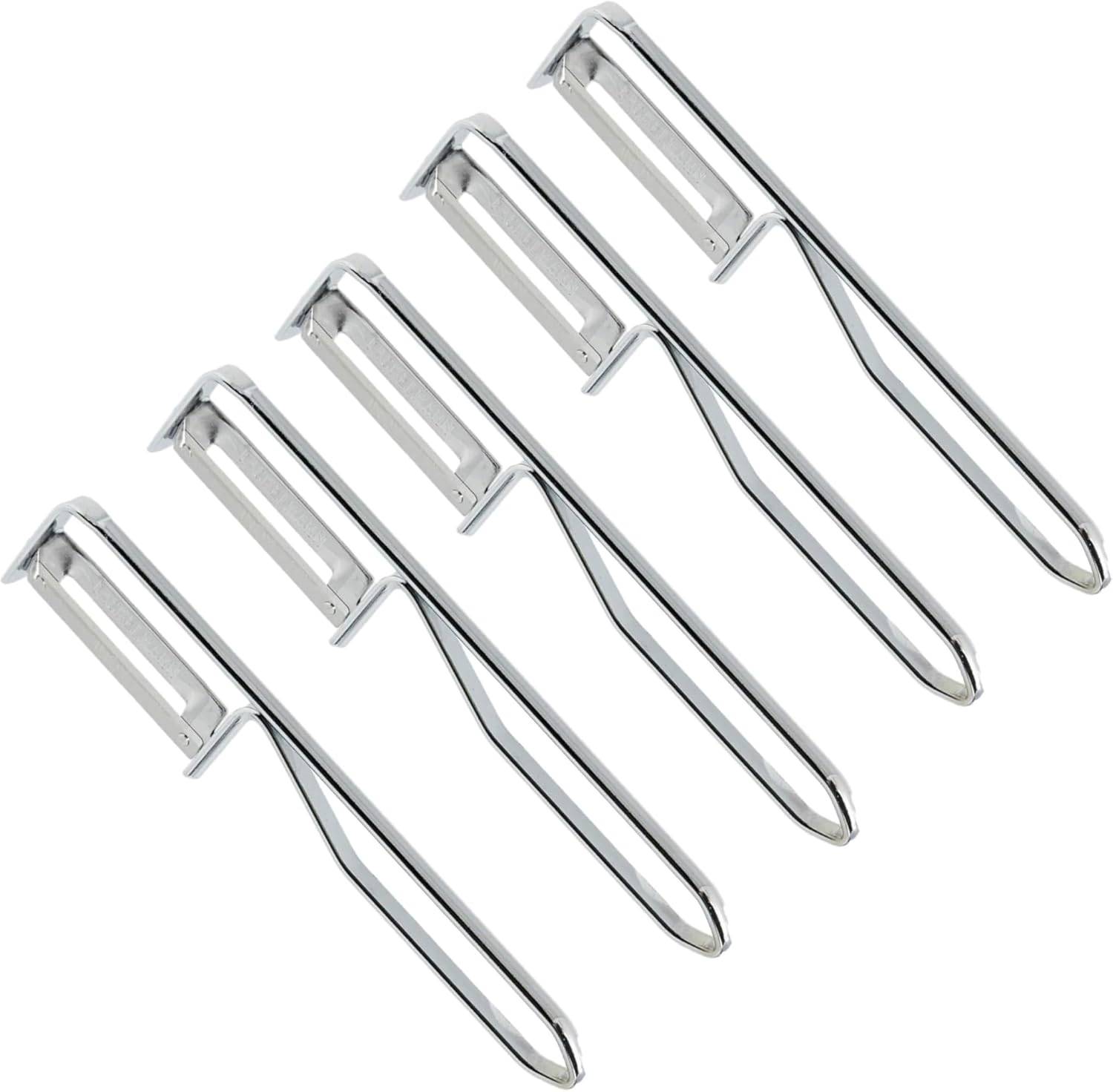 5 Stück Fackelmann - Universal-Sparschäler/Pendelschäler, ideal für Spargel, Obst und Gemüse, Edelstahl/Stahl - Silber