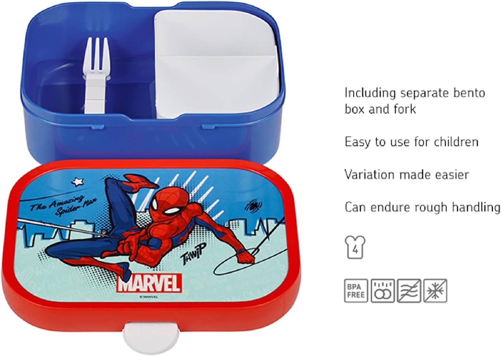 Mepal - Lunchbox Campus - Bento Lunchbox für Kinder - Brotdose mit Bento-Fach & Gabel - Meal Prep Box mit Clip-Verschluss - BPA-frei & Spülmaschinen