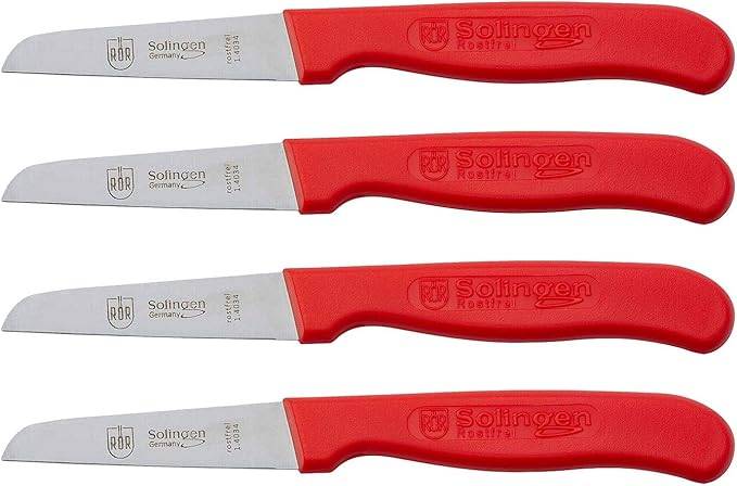 RÖR Küchenmesser gerade rot 4-teilig scharf hochwertiger Stahl Made in Solingen