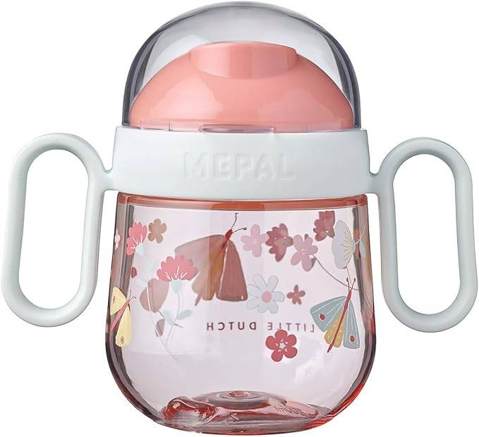Mepal  Auslausicherer Antitropf-Trinklernbecher  Ab 6 Monaten  Baby Trinkbecher  Spülmaschinengeeignet  BPA frei  200ml  Flowers & Butt
