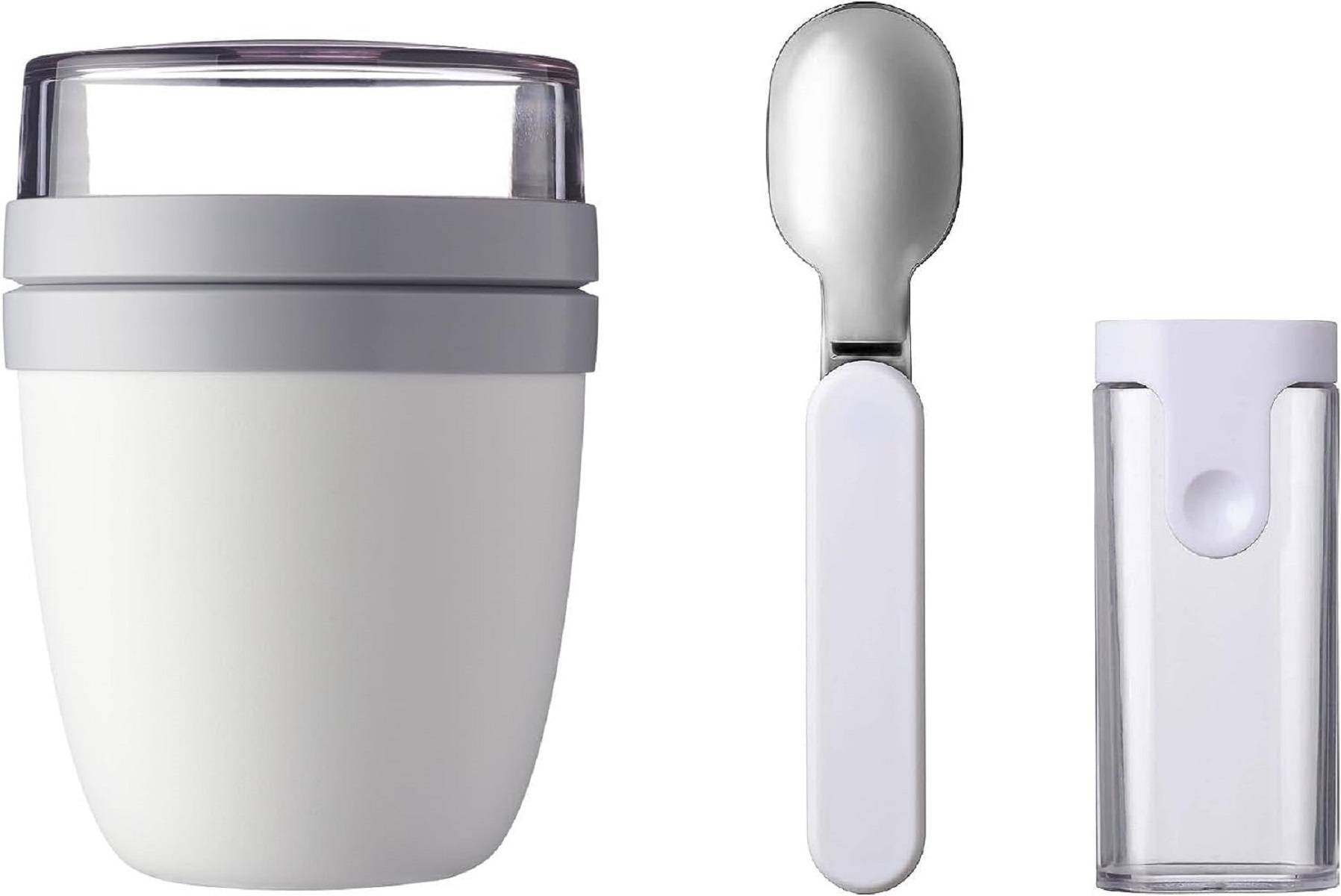 Mepal | Lunchpot Ellipse | faltbarer Löffel inklusive | ideal für Müsli und Snacks unterwegs | Weiß
