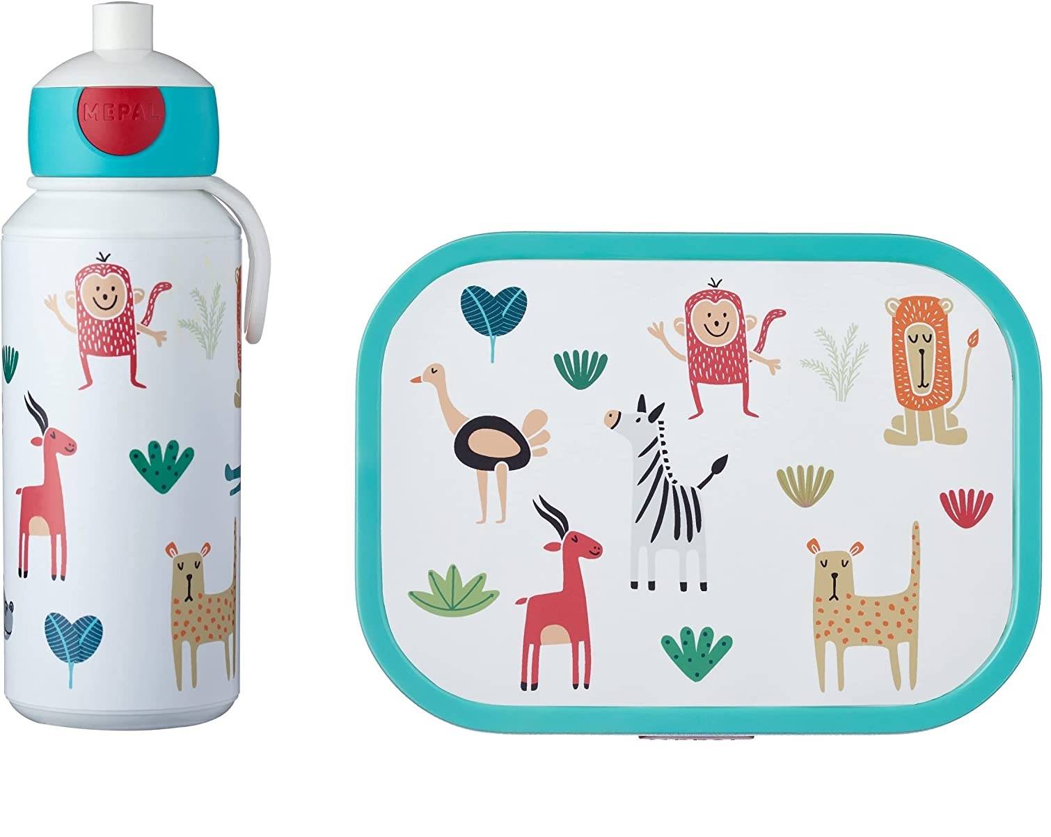 Mepal Pausenset Campus Animal Friends – Trinkflasche und Brotdose mit Bento-Einsatz – ideal für Schule und Freizeit – spülmaschinenfest, ABS,