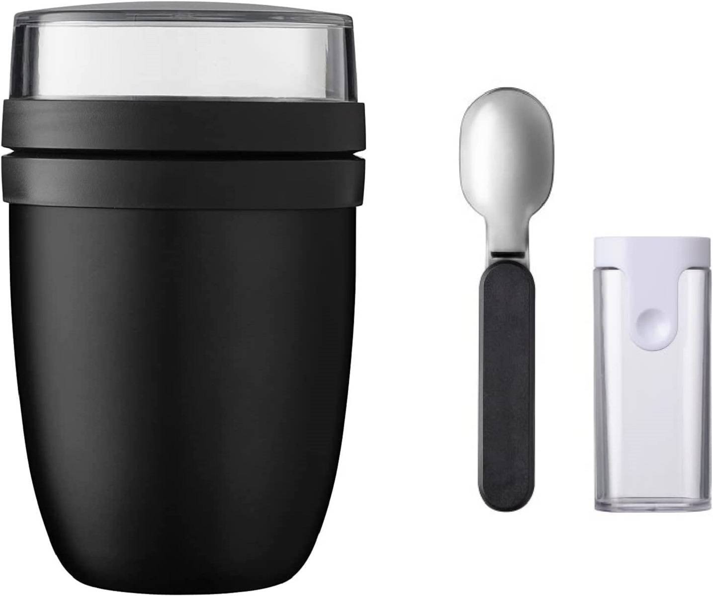 Mepal Lunchpot Ellipse Set mit faltbaren Löffel – Black Edition – 500 ml praktischer Thermo-Essensbehälter, Joghurtbecher, to go Becher – Häl