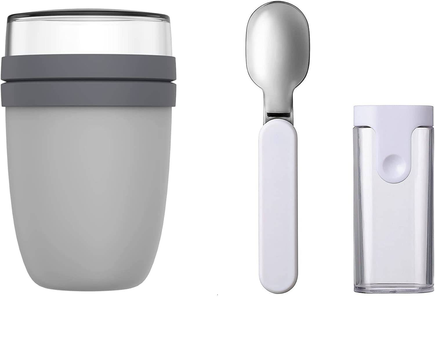 Mepal Lunchpot Ellipse Set mit faltbaren Löffel – Cool Grey – 500 ml praktischer Thermo-Essensbehälter, Joghurtbecher, to go Becher – Hält Sp