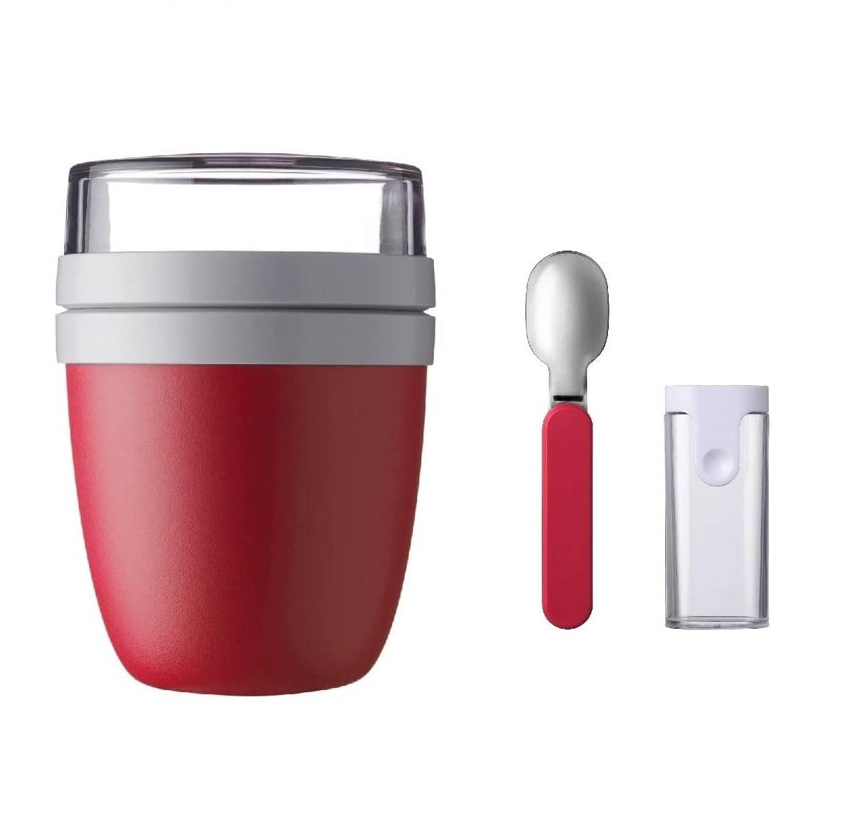 Mepal Set Lunchpot Faltbarer Löffel Ellipse – Nordic Red – praktischer Müslibecher und Behälter für Transport von Lebensmitteln