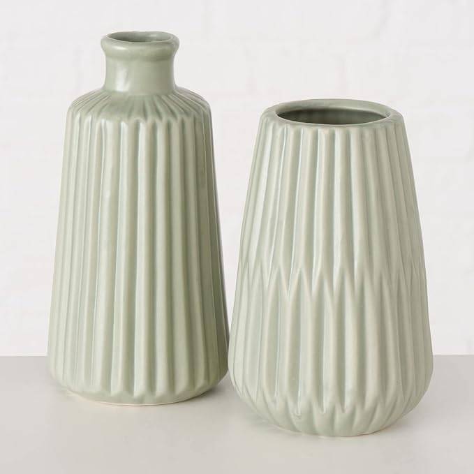 Boltze | Vasen Duo Esko | skandinavischer Charme | Keramik-Material | Ø 8,5 cm | stilvolle Dekoration in Hellgrün Matt