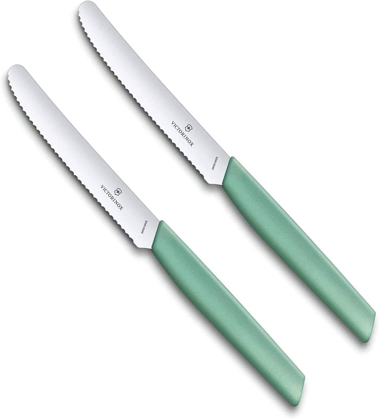 Victorinox 2 Stück Tafelmesser - Tomatenmesser Swiss Modern mit Wellenschliff rostfrei - Swiss Made - mint-green/Grün