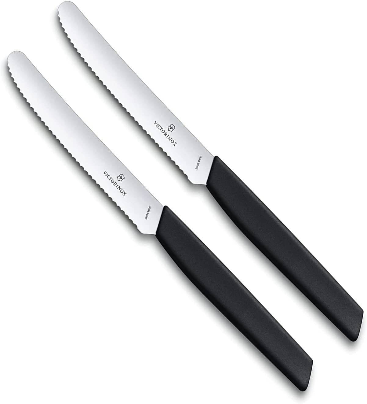 Victorinox 2 Stück Tafelmesser - Tomatenmesser Swiss Modern mit Wellenschliff rostfrei - Swiss Made - Schwarz