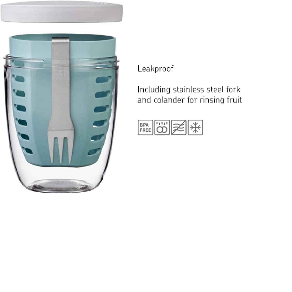 Mepal - Fruitpot Ellipse - Ideal für Früchte, Obst und Gemüse unterwegs - Mit Abtropfsieb und Gabel - Spülmachinenfest - 600 ml - Nordic blue neu