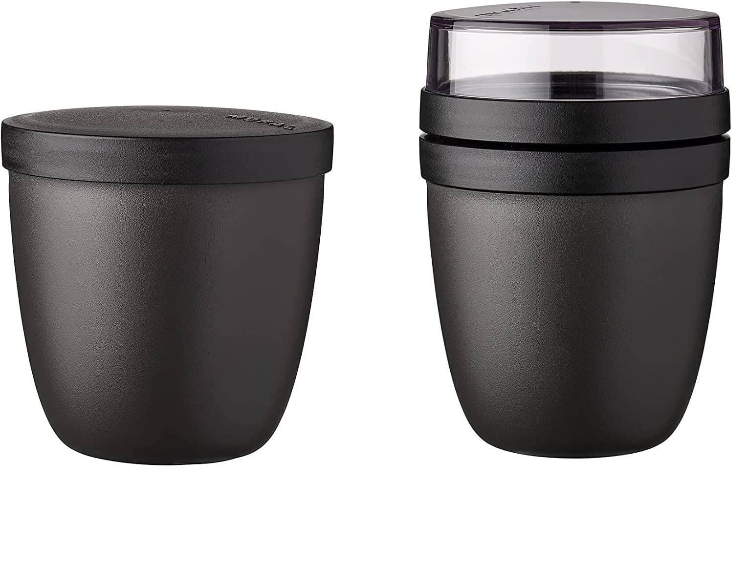 Mepal 2-tlg Snackpot/Lunchpot Set Ellipse Nordic Black – praktische Behälter zur Aufbewahrung und für Transport von Lebensmittel – tiefkühltaug