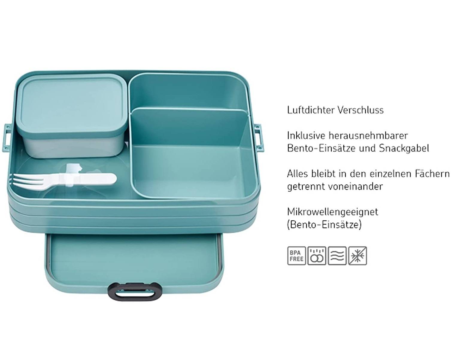 Mepal 2-tlg Bento-Lunchboxen Set Klein/Groß Take A – Brotdose mit Fächern, geeignet für bis zu 4 BZW. 8 Butterbrote, TPE/pp/abs, 0 mm Nordic Blue