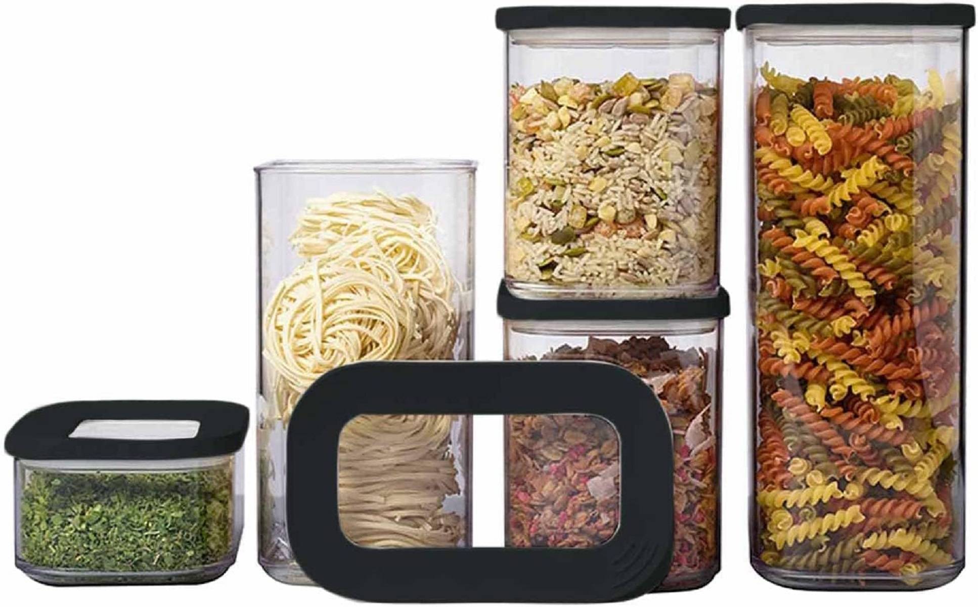 Mepal | Vorratsdosen Modula Starter-Set | 5-teilig | Schwarz | stapelbar und transparent | 425 ml, 2 x 1000 ml, 1500 ml, 2000 ml | BPA frei un