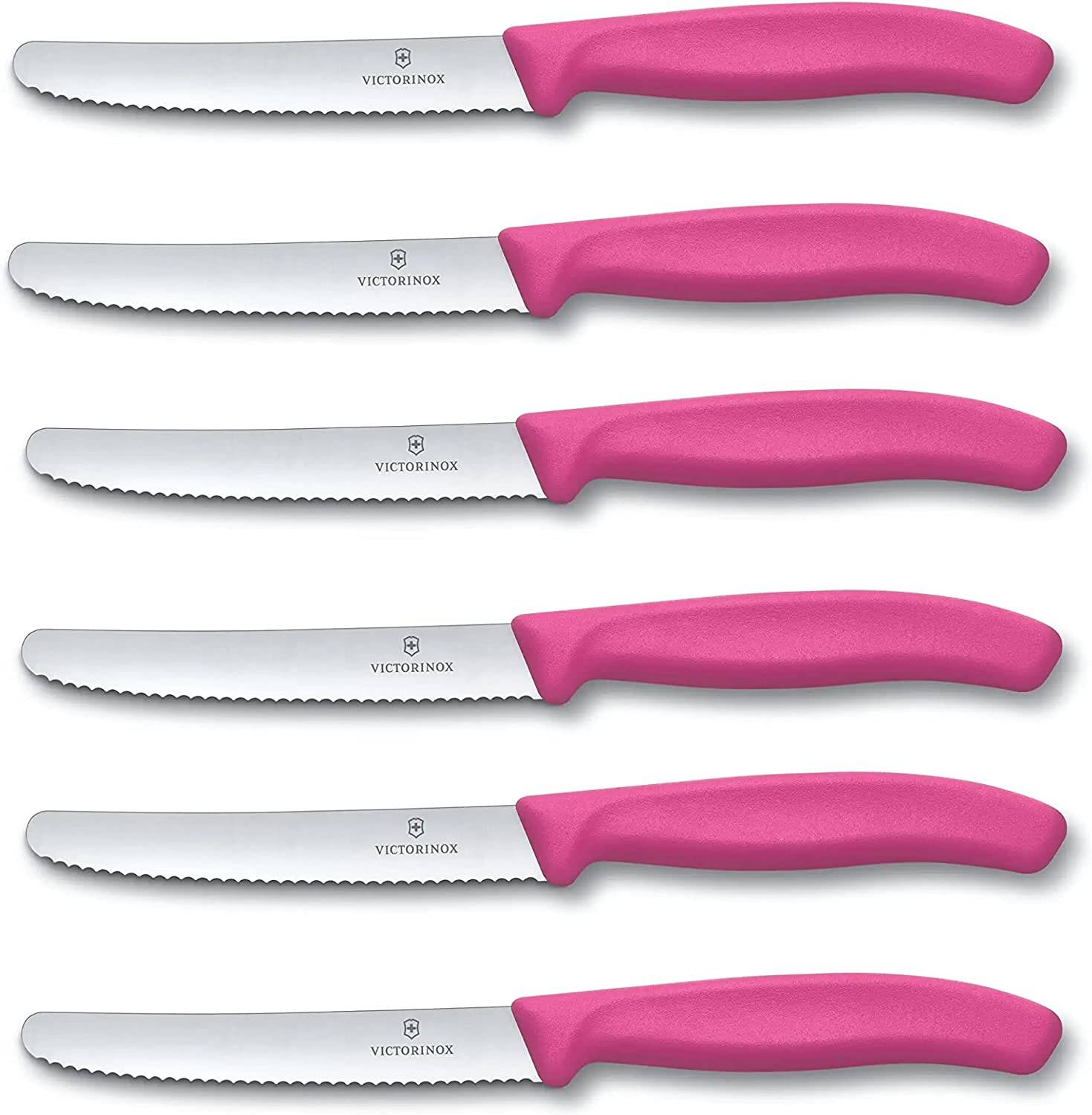 Victorinox | 6er Set Tafelmesser | mit Wellenschliff | rostfrei & Swiss Made | in Pink | perfekt für Tomaten und mehr