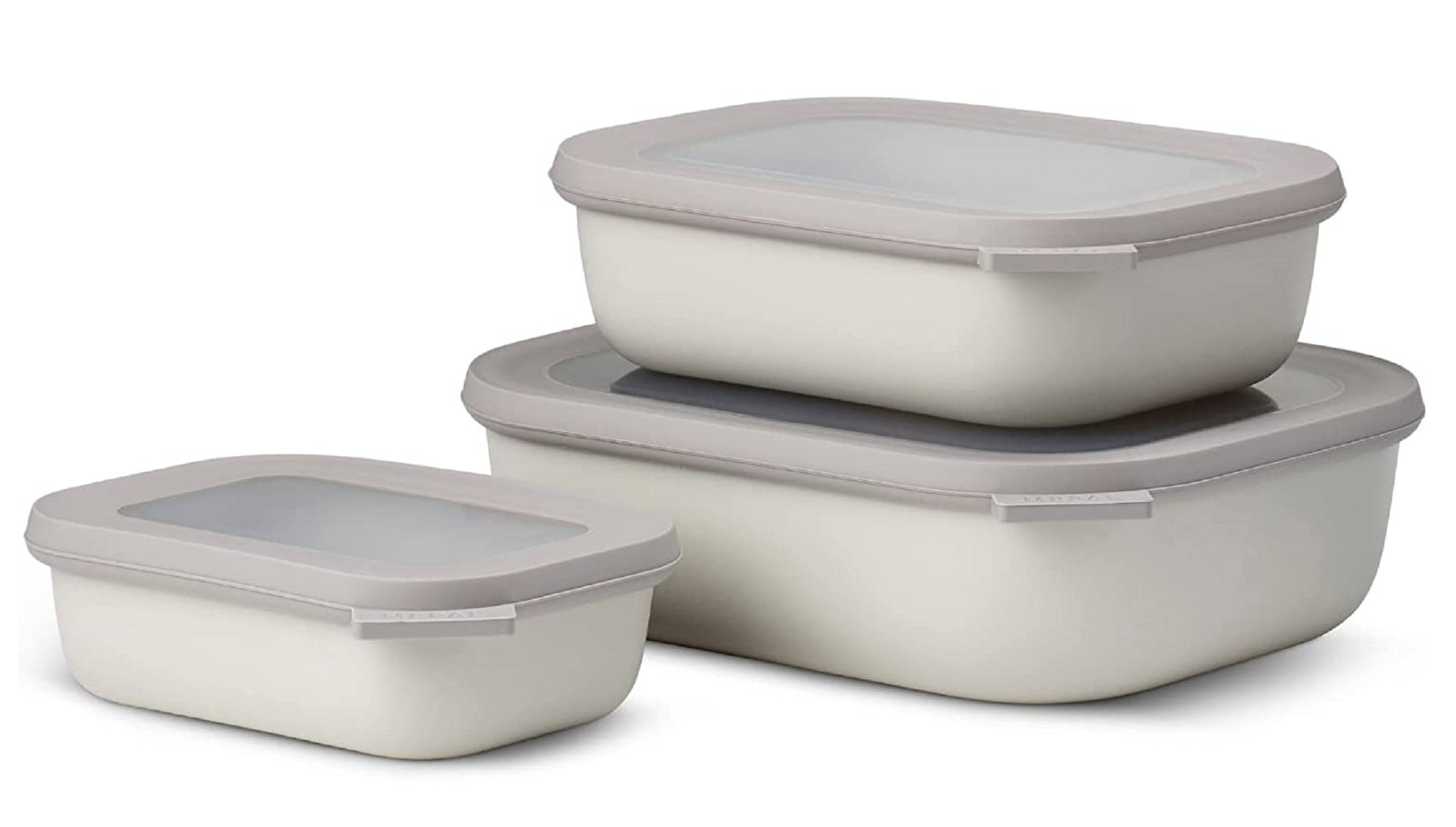 Mepal - Cirqula Multischüssel Set 3–teilig rechteckig Nordic white – 500, 1000, 2000 ml – Verwendbar als Vorratdose, Kühlschrankdose, Gefrierd