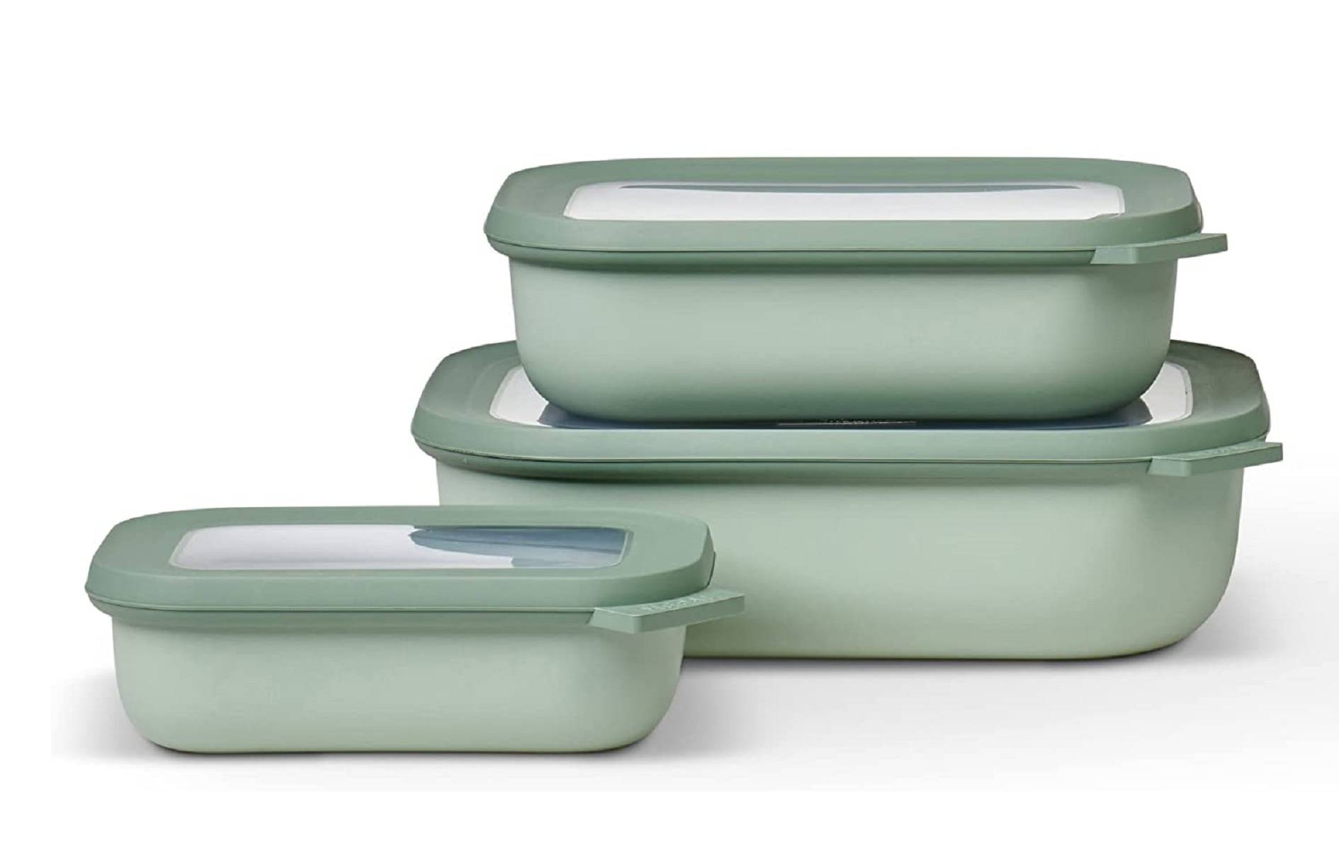 Mepal | Cirqula Multischüssel Set | 3–teilig rechteckig | Nordic sage | 500, 1000, 2000 ml | Verwendbar als Vorratdose, Kühlschrankdose, Gefrierdo