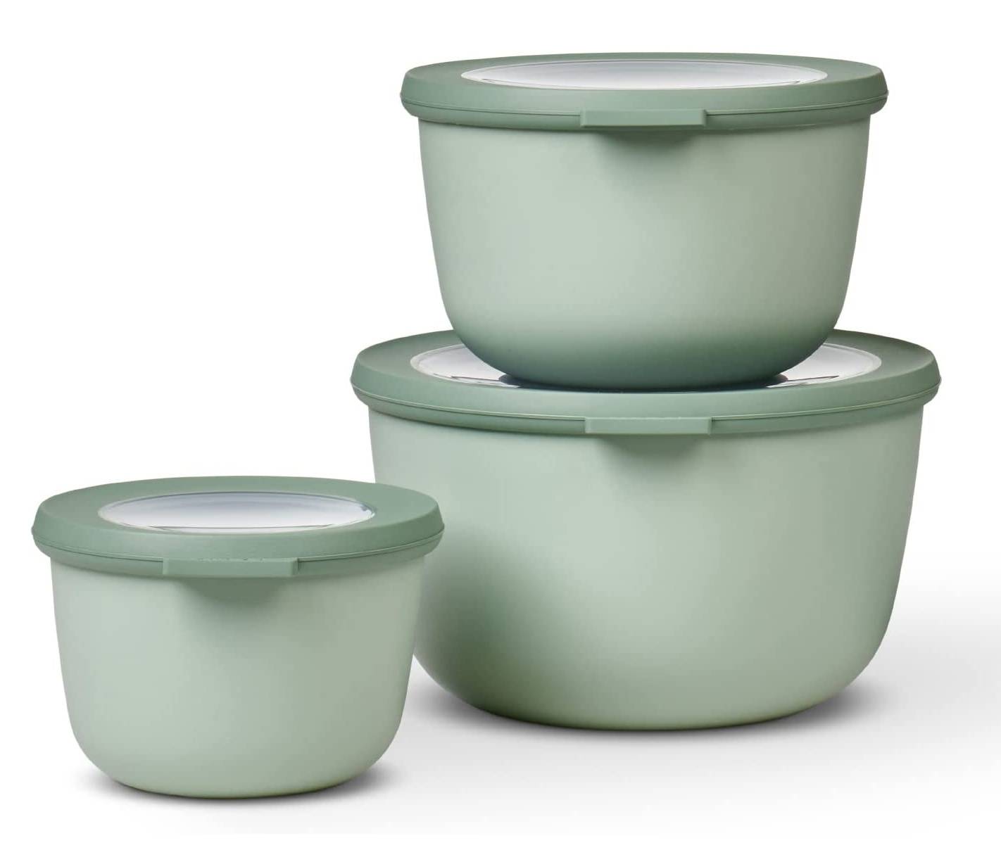 Mepal - Cirqula Multischüssel-Set 3–teilig rund Nordic sage – 500, 1000 und 2000 ml – Verwendbar als Vorratdose, Kühlschrankdose, Gefrierdose,
