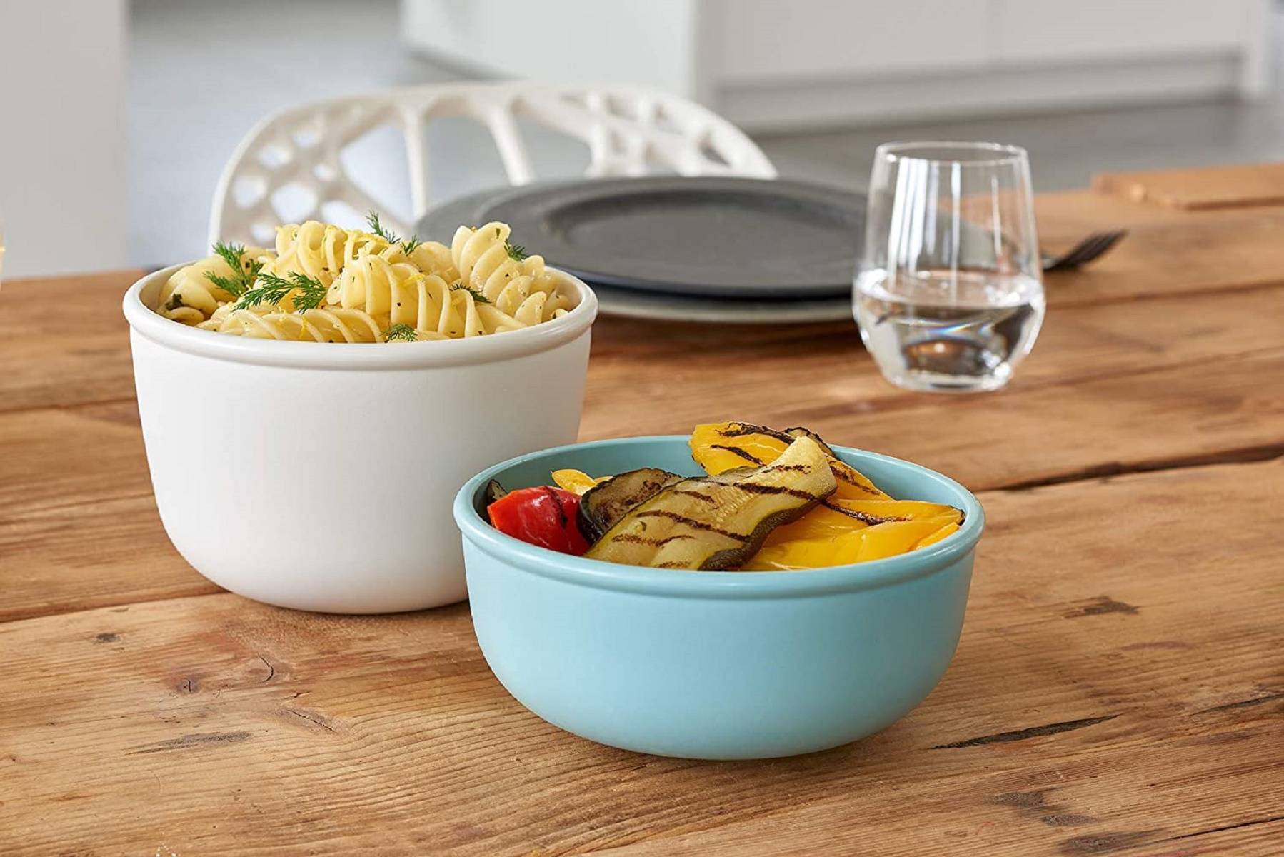 Mepal - Cirqula Multischüssel-Set 3–teilig rund Nordic white – 350, 750 und 1250 ml – Verwendbar als Vorratdose, Kühlschrankdose, Gefrierdose,