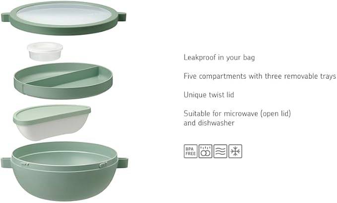 Mepal - Bento-Lunchbowl Vita - Brotdose mit Fächern - Extra Fach mit Deckel, Dressing-Deckel & Tablett - Bentobox - Salatbox to-go - Nordicsage