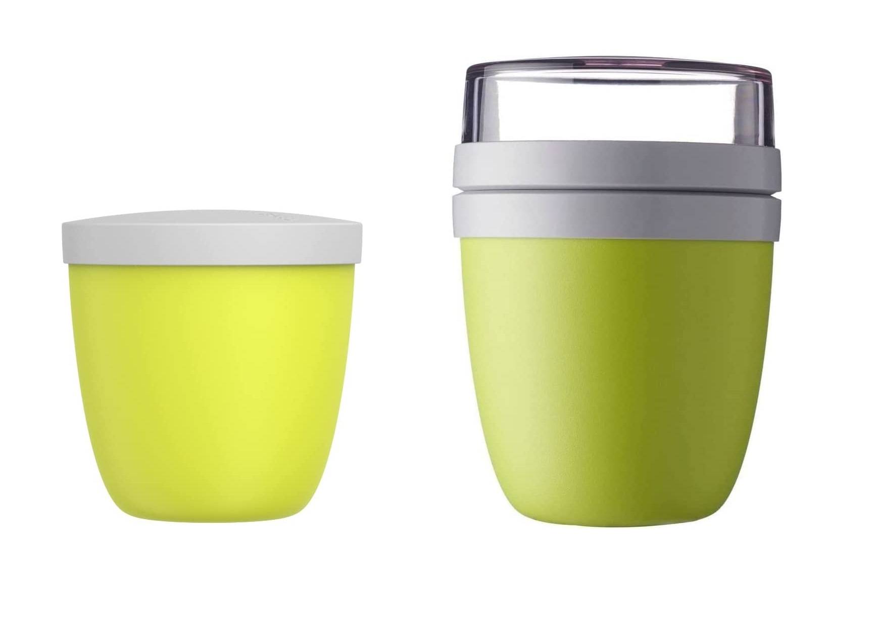 Mepal 2-tlg Snackpot / Lunchpot Set Ellipse Lemon Lime – praktische Behälter zur Aufbewahrung und für Transport von Lebensmittel – tiefkühltaug