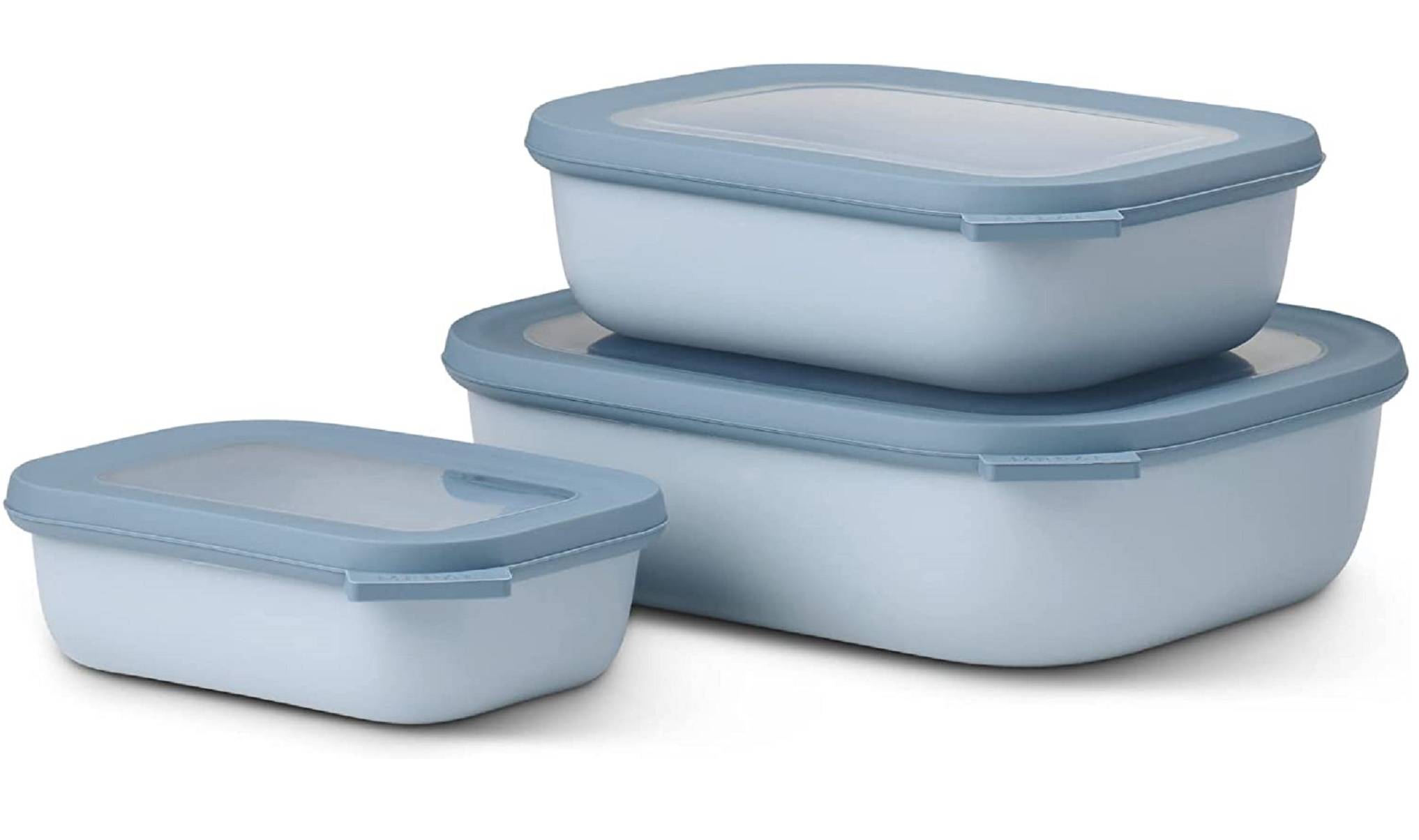 Mepal Multischüssel-Set Cirqula rechteckig 3-teilig (500+1000+2000 ml) Nordic blue – Schüsselset – Frischhaltedosen – Vorratsdosen – stapelb
