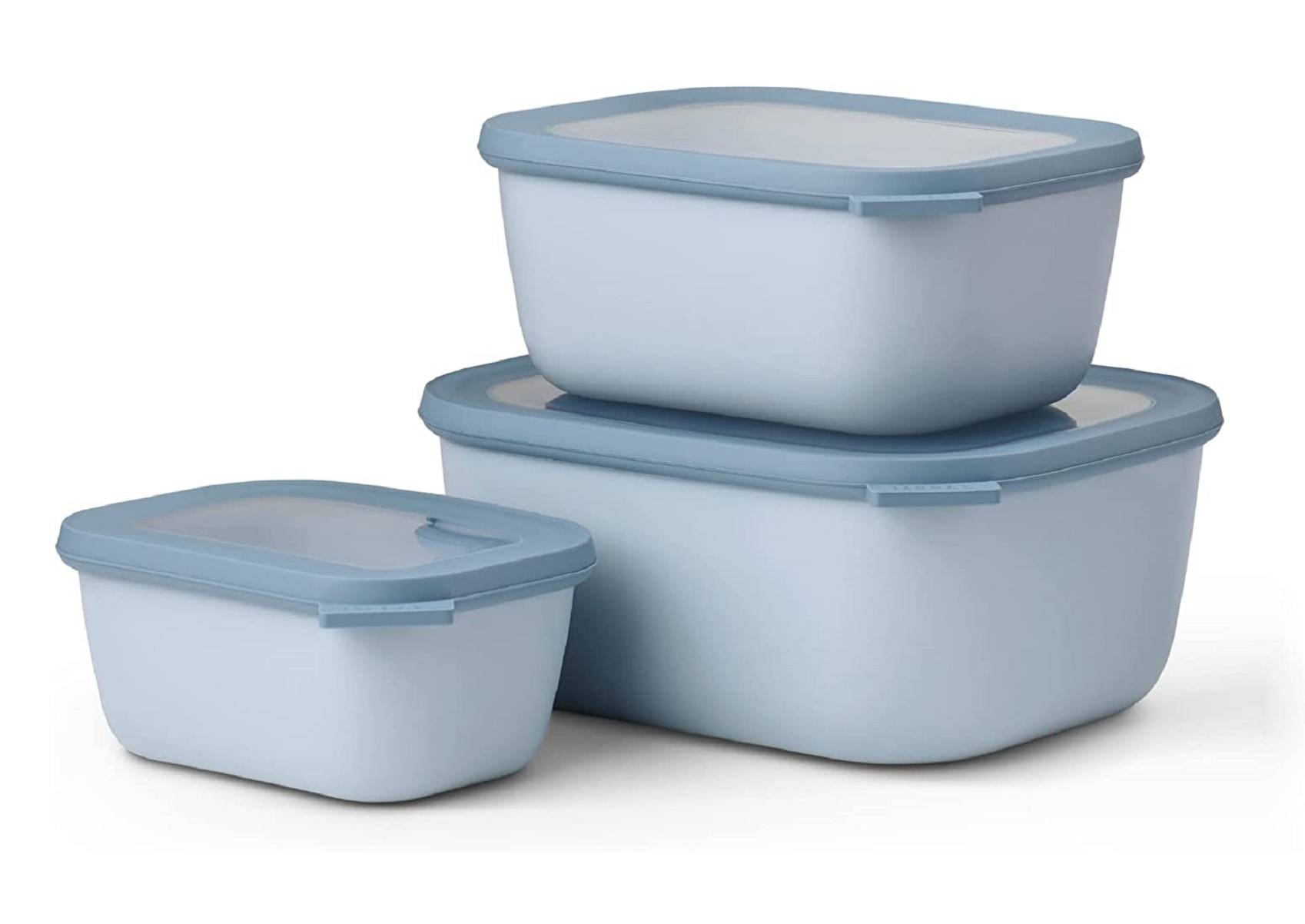 Mepal Multischüssel-Set Cirqula rechteckig 3-teilig (750+1500+3000 ml) Nordic blue – Schüsselset – Frischhaltedosen – Vorratsdosen – stapelb