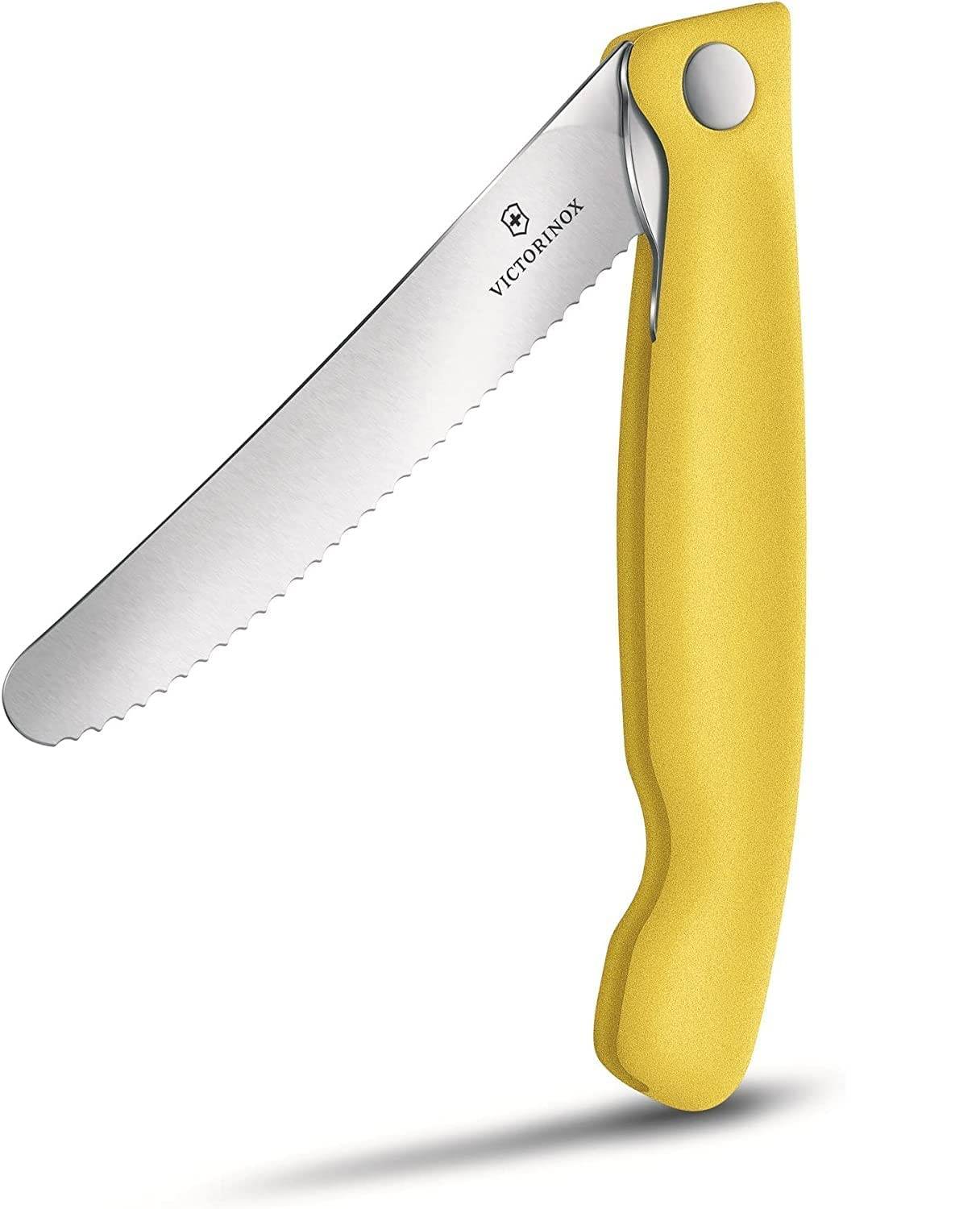 Victorinox 2-tlg Swiss Classic Faltbares Gemüsemesser / Tafelmesser Set, Wellenschliff Gelb