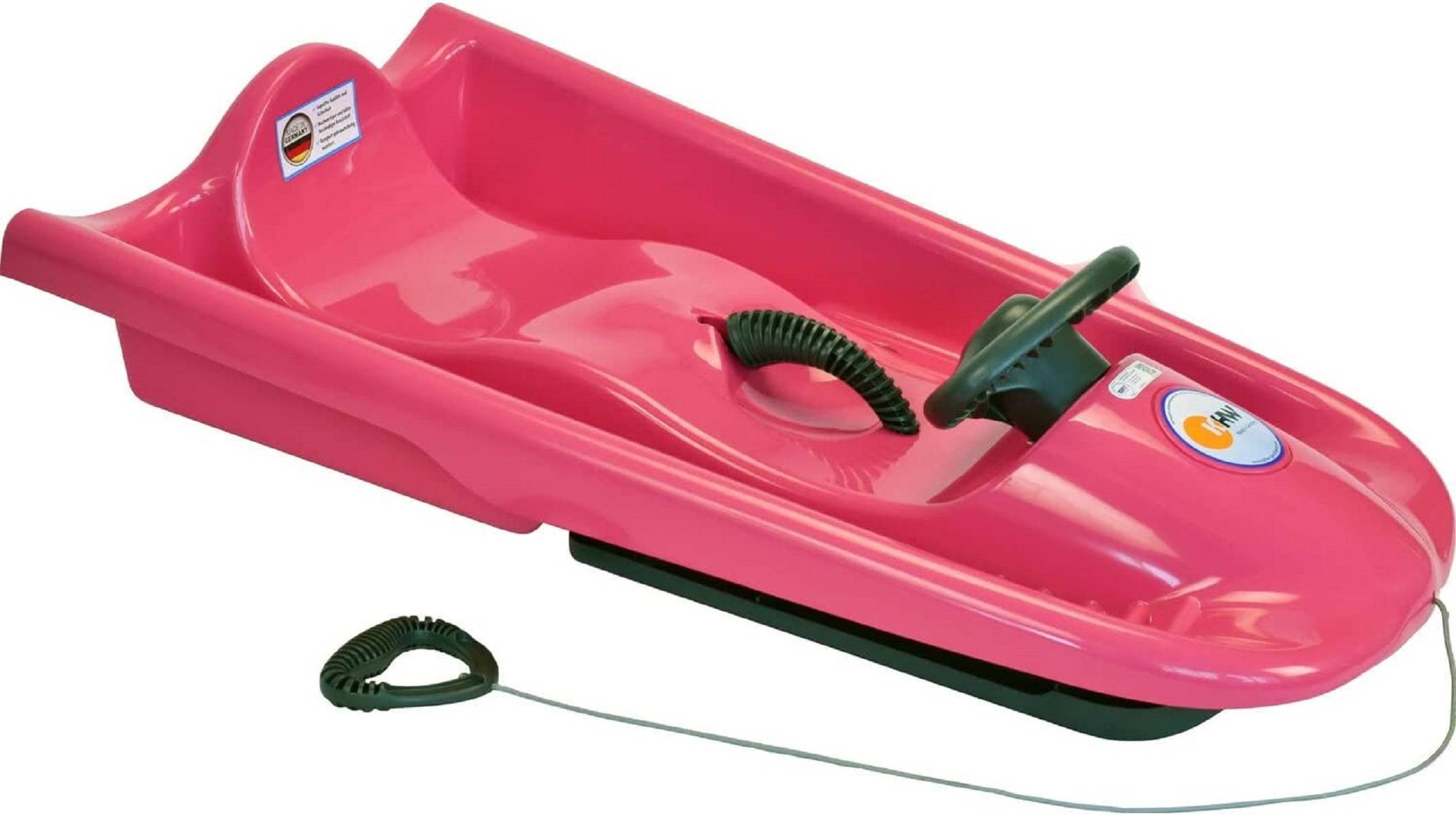 KHW | Lenkschlitten Snow Flyer | Pink | Made in Germany | ideal für winterlichen Fahrspaß, robustes Design, perfektes Handling, maximale Stabilität