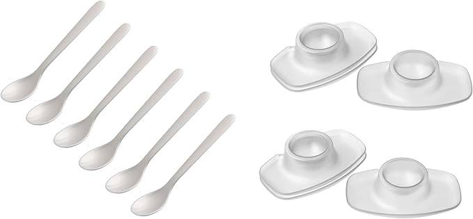 FACKELMANN | 12-tlg. Frühstücks-Set | Eierlöffel Weiß mit Eierbecher Transparent | hochwertiger Kunststoff | ideal für den Frühstückstisch