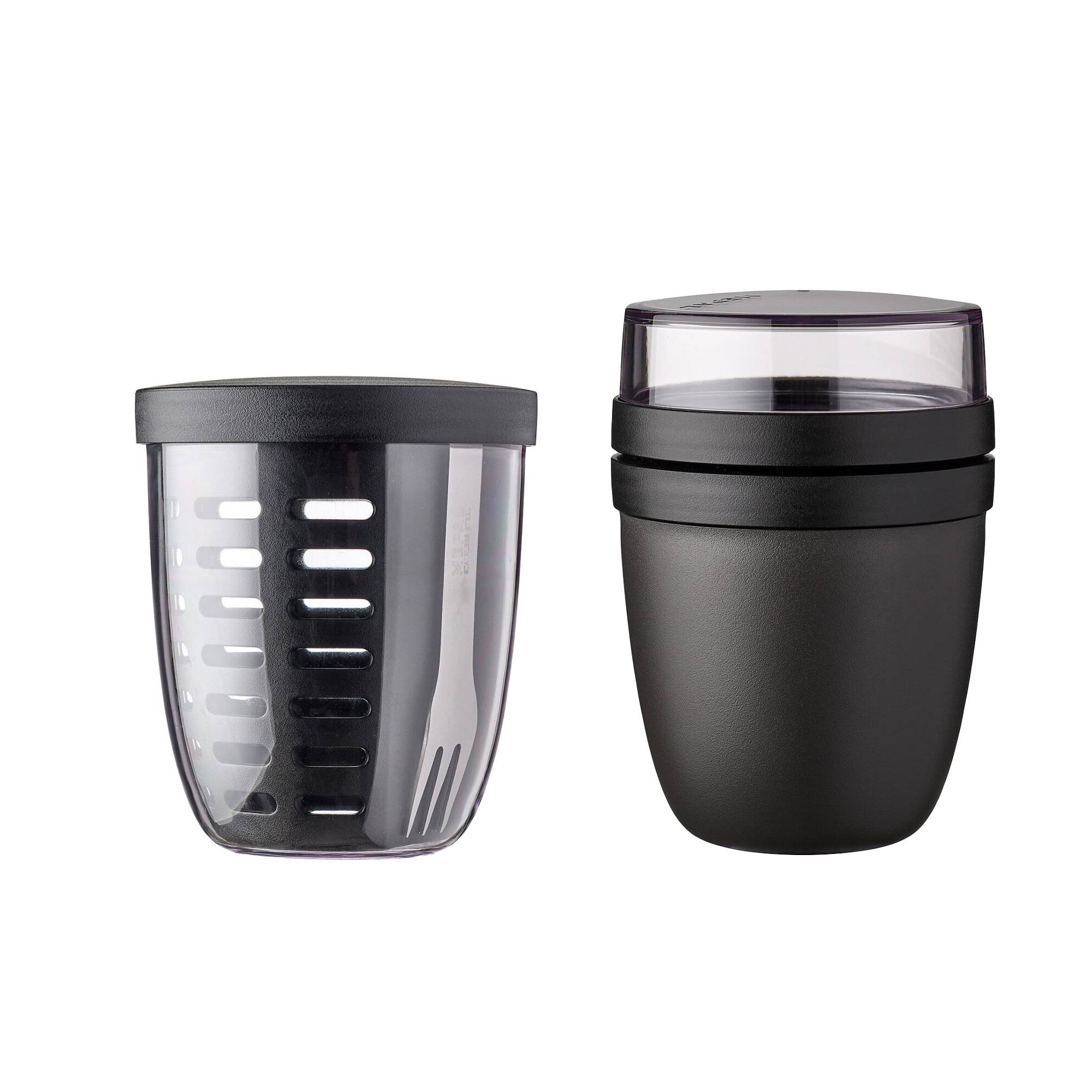 Mepal | Fruit Pack Ellipse | Fruitpot und Lunchpot | Obstbox mit Gabel & Sieb | Meal Prep Box mit Deckel | Ideal für unterwegs | Nordic Black