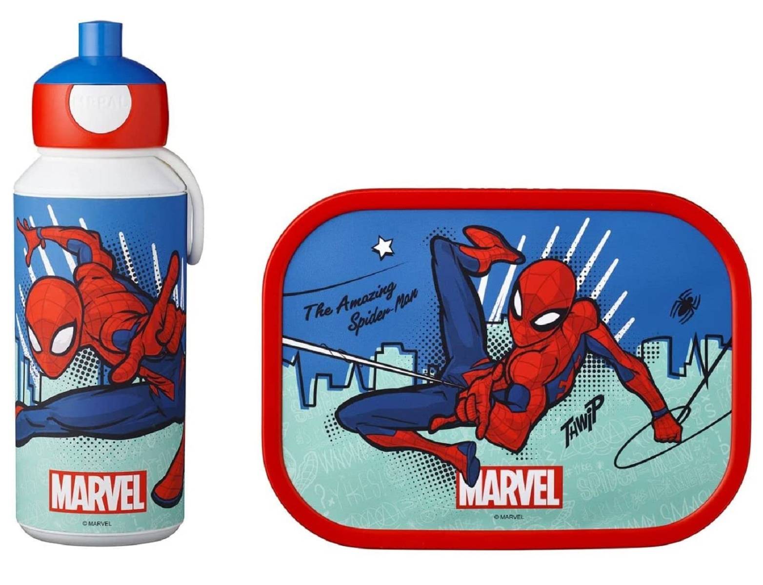 Mepal Pausenset Campus-Spiderman – Trinkflasche und Brotdose mit Bento-Einsatz – ideal für Schule und Freizeit – spülmaschinenfest, 1150 ml