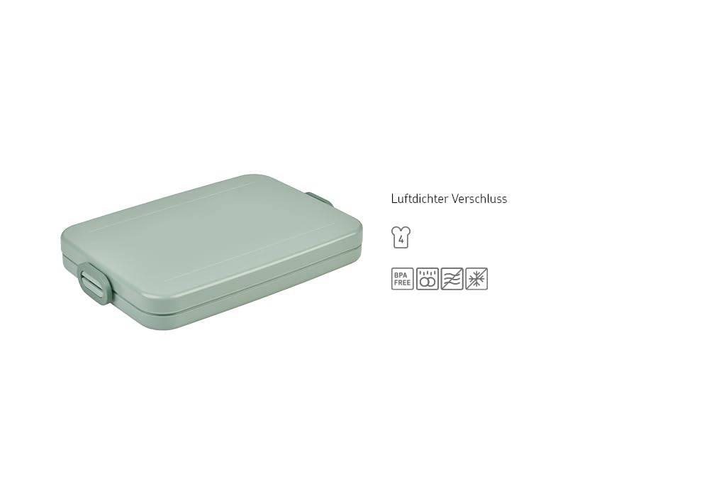 Mepal Brotdose Flat - Brotdose To Go - Lunchbox für 4 Brotscheiben - Meal Prep Box - Brotdose Erwachsene - Essenbox mit Unterteilung - Nordic sage
