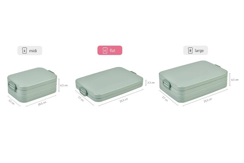 Mepal Brotdose Flat - Brotdose To Go - Lunchbox für 4 Brotscheiben - Meal Prep Box - Brotdose Erwachsene - Essenbox mit Unterteilung - Nordic sage