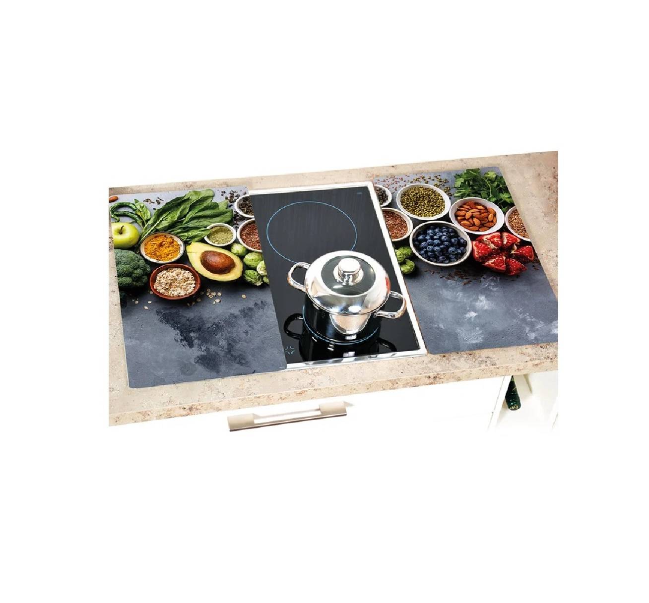 Kesper | Multi-Glasschneideplatte 2er Pack | Motiv AVOCADO | Herdabdeckplatte | Glasschneidbrett | Glasplatte | Spritzschutz