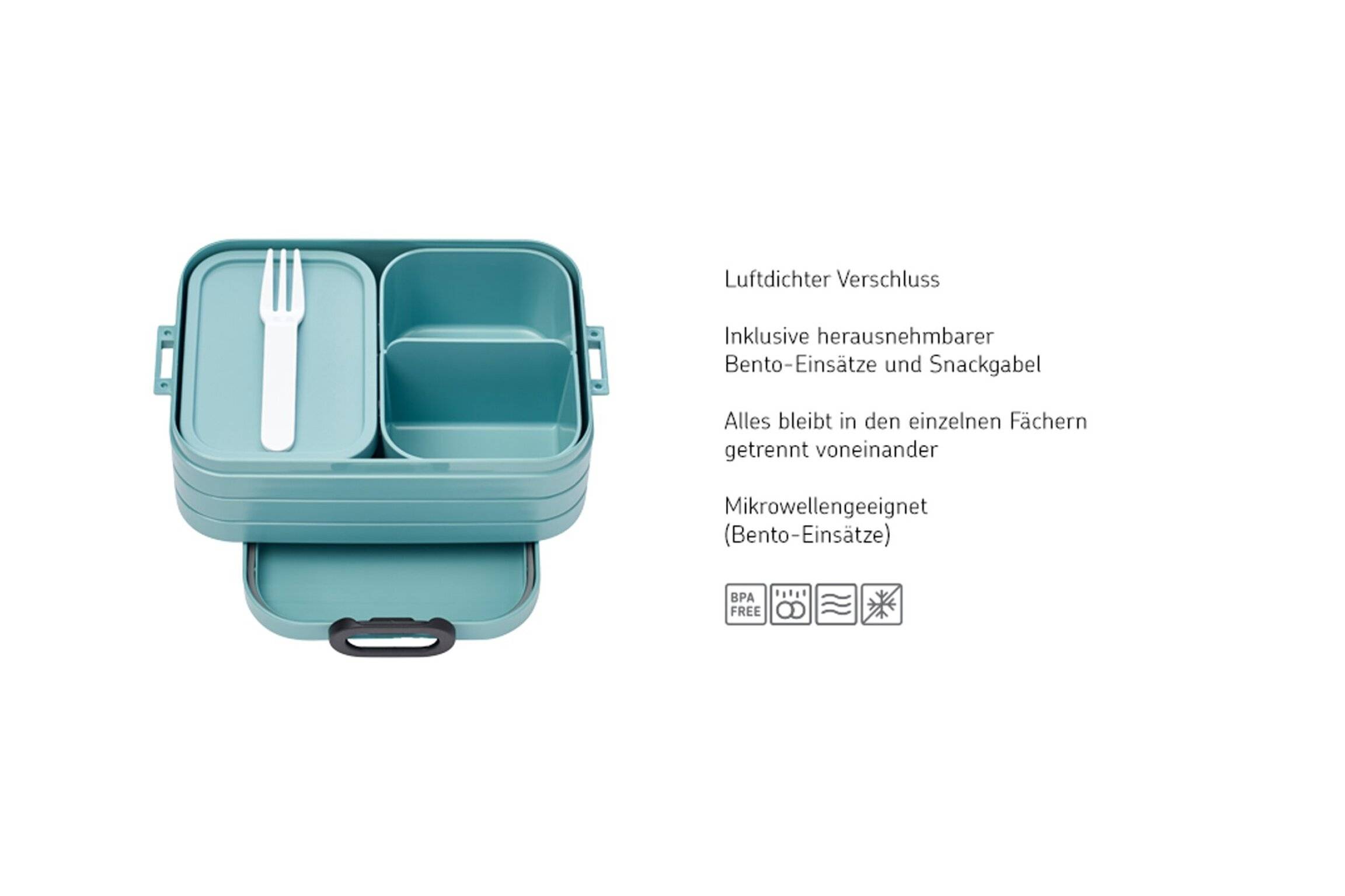 Mepal | Bento-Lunchbox Set | 2-teilig | platzsparende Fächeraufteilung | ideal für 4 bis 8 Brote | langlebig & stylish | Nordic Blue & Hellblau
